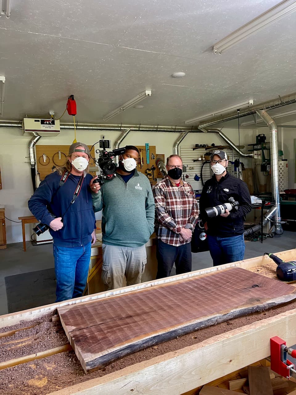 St. Jude film crew setting up in the workshop