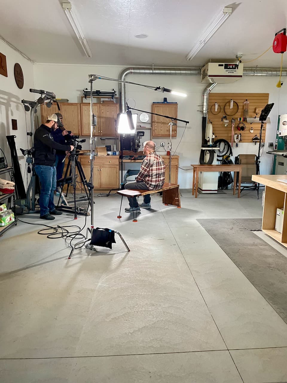 St. Jude film crew interviewing Mike in the workshop