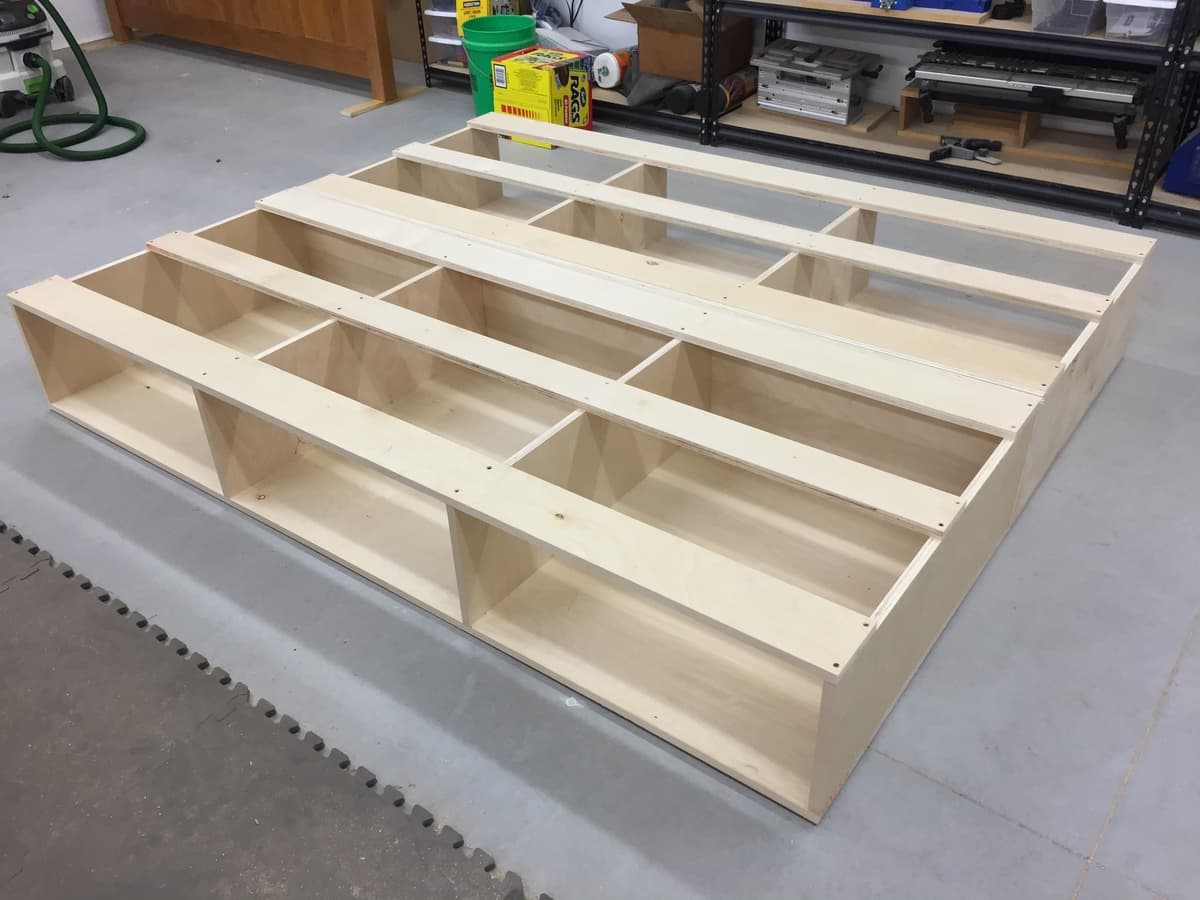 Interior view of storage platform showing drawer compartment structure