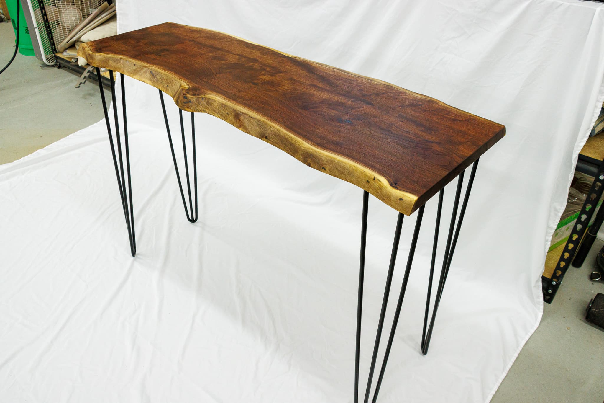 Live edge hall table - side view