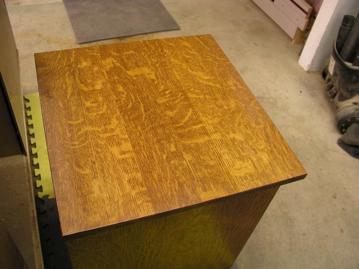 Nightstand - top surface showing quarter-sawn white oak grain