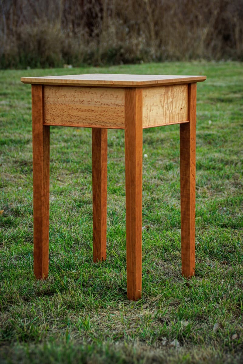 Shaker side table - full view with birdseye maple drawer front